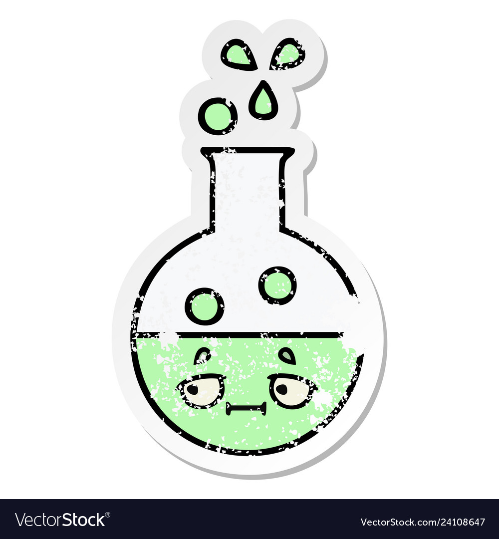 Distressed sticker of a cute cartoon test tube