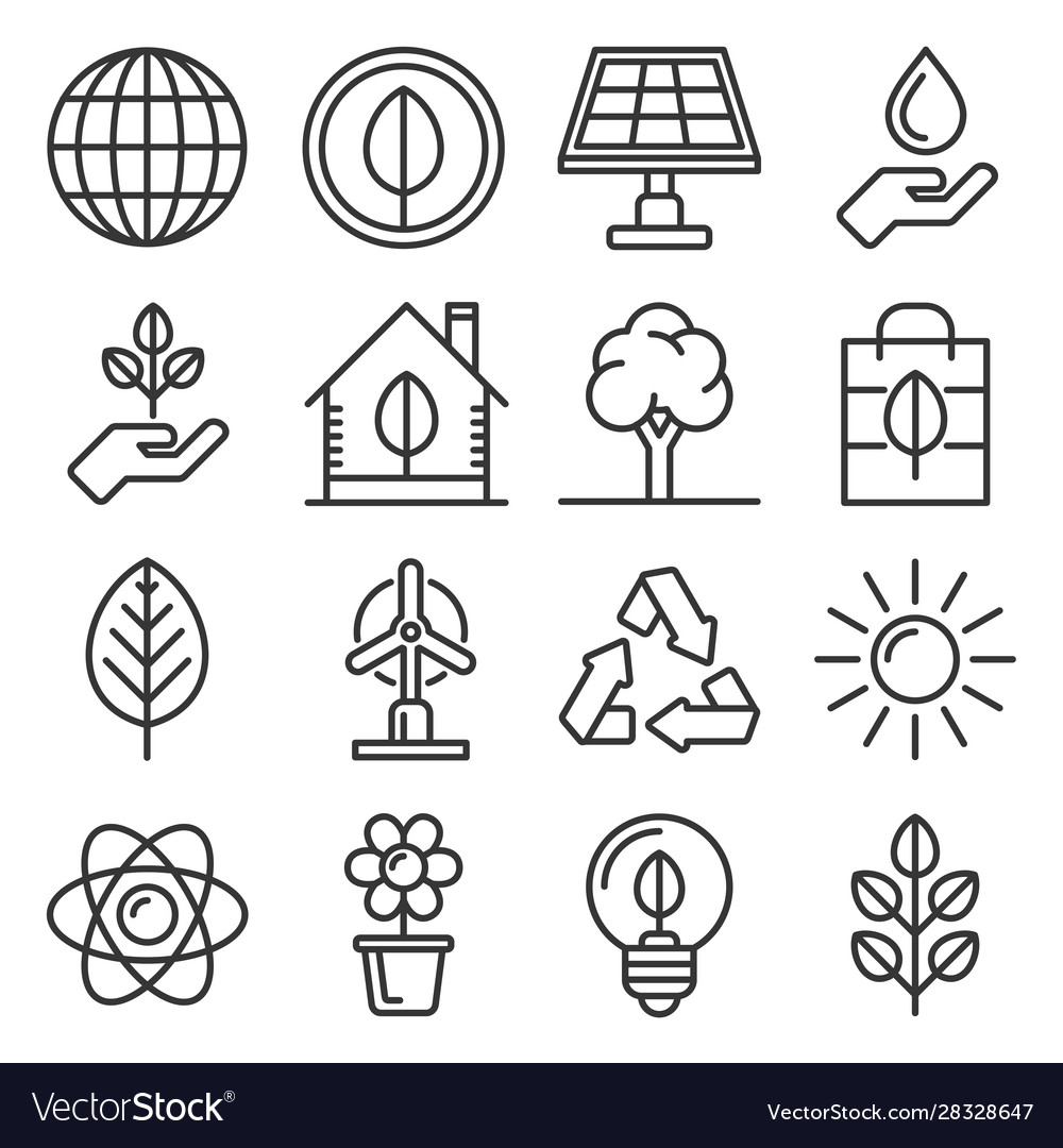 Ecology icons set on white background line style Vector Image