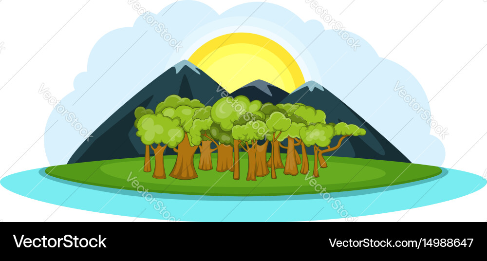 Nature Landscape Banner Horizontal Cartoon Style Vector Image