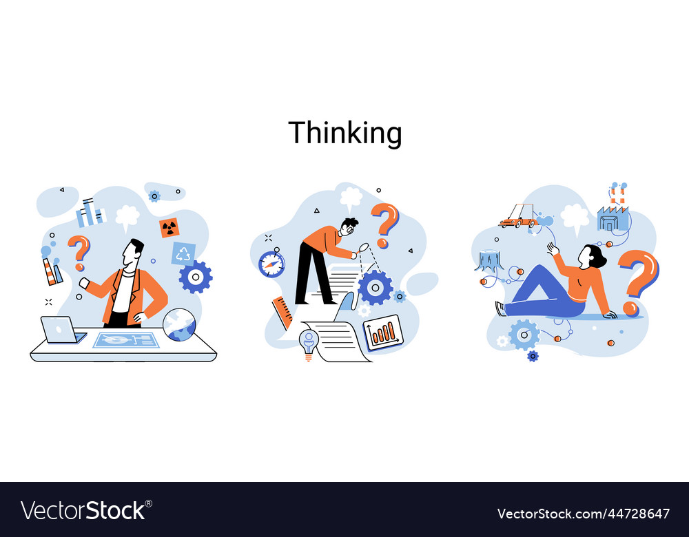 Problem solving concept man wondering or thinking Vector Image Problem solving concept man wondering or thinking