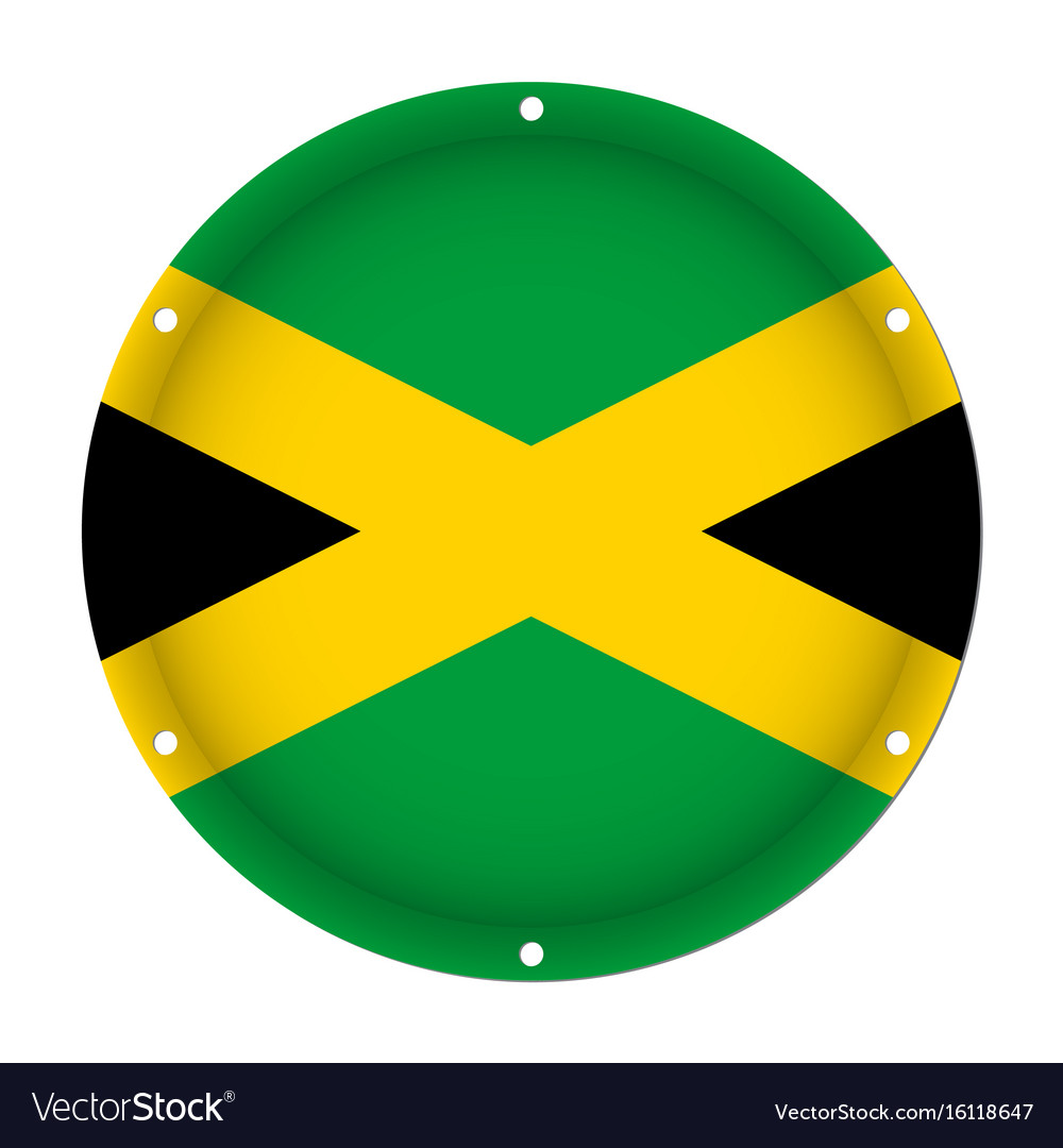 Round metallic flag of jamaica with screw holes