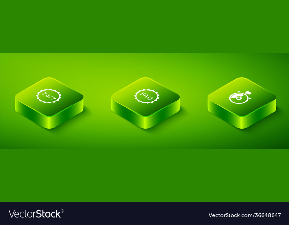 Set isometric label with text faq stopwatch vector image Set isometric label with text faq stopwatch