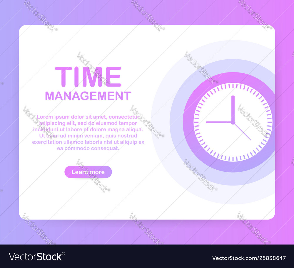 Time management banner with character and text Vector Image Time management banner with character and text