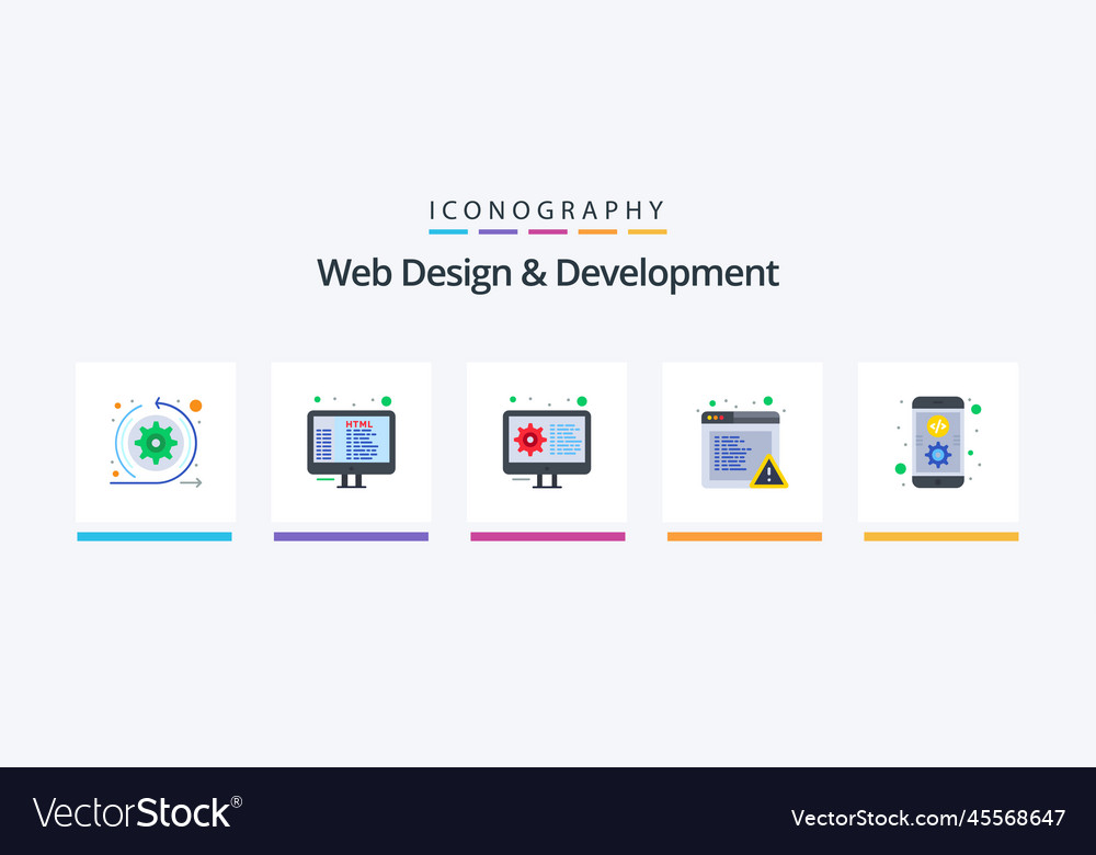 Web design and development flat 5 icon pack