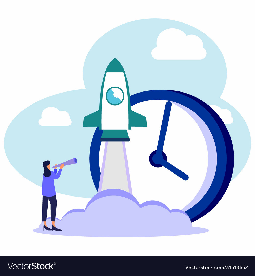 A rocket taking off with large clock background Vector Image A rocket taking off with large clock background