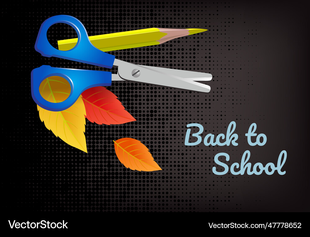 Back to school lettering with leaves and scissors Vector Image