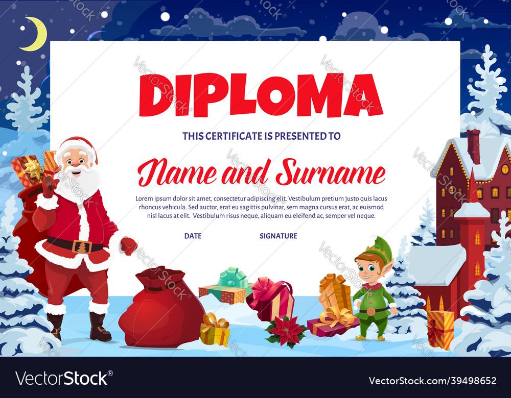 Christmas diploma for kids child certificate vector image Christmas diploma for kids child certificate