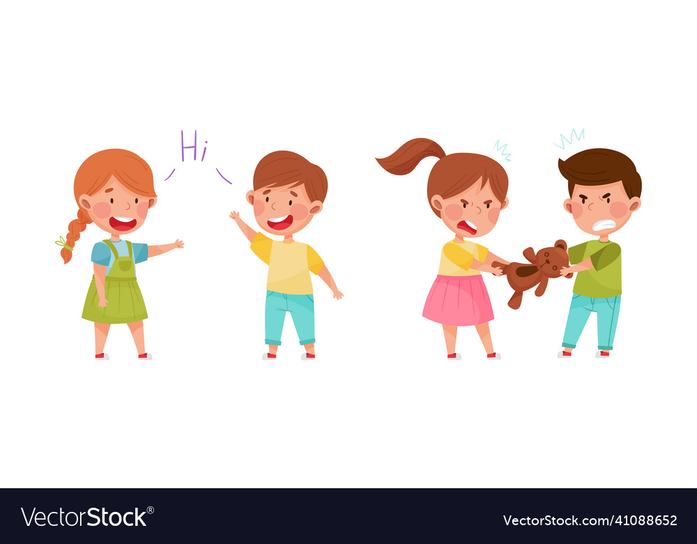 Cute kids playing together set little children Vector Image