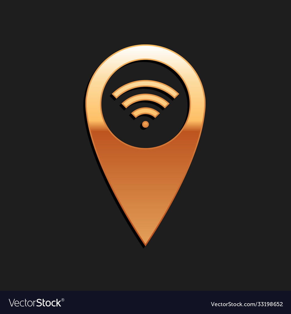 Gold pointer map with wifi internet signal vector image Gold pointer map with wifi internet signal