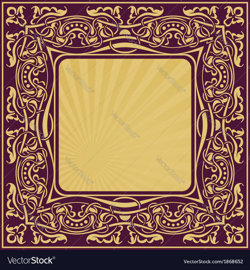 Gold Vintage Frame With Floral Ornamental Border Vector Image