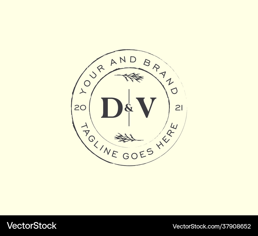 Initial dv letters floral frames botanical Vector Image