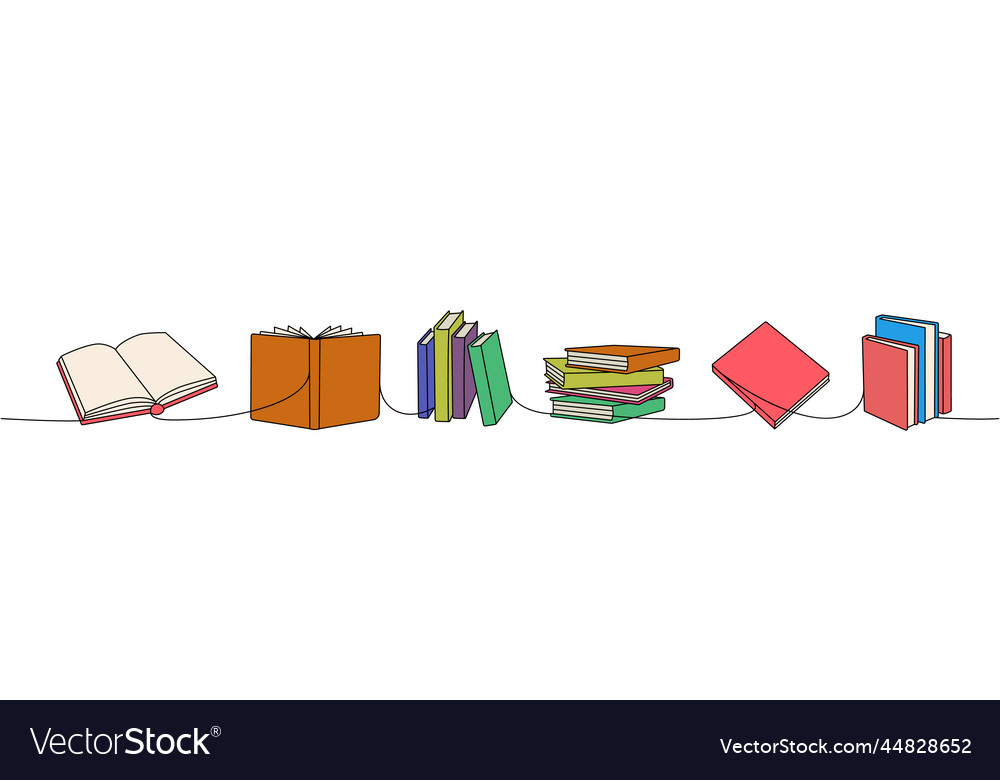 Open and closed books one line colored continuous