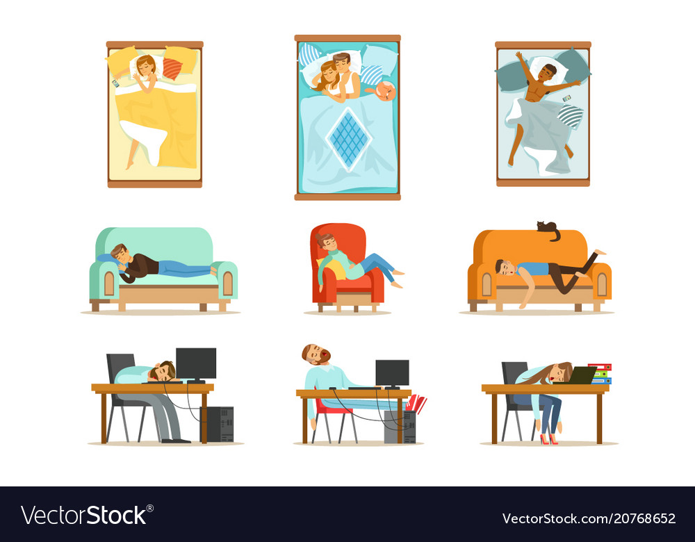 People sleeping in different positions at home and