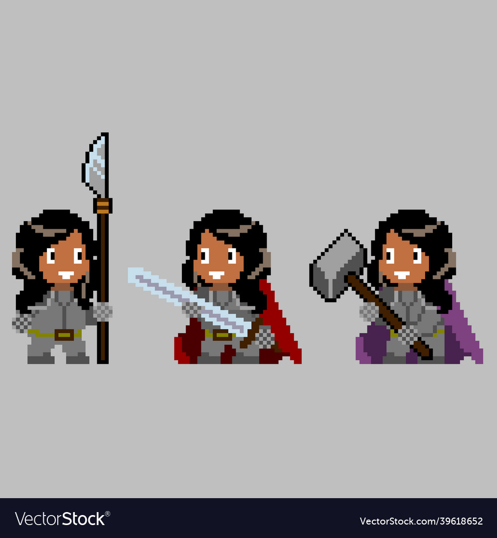 Set of pixel characters in art style vector image Set of pixel characters in art style