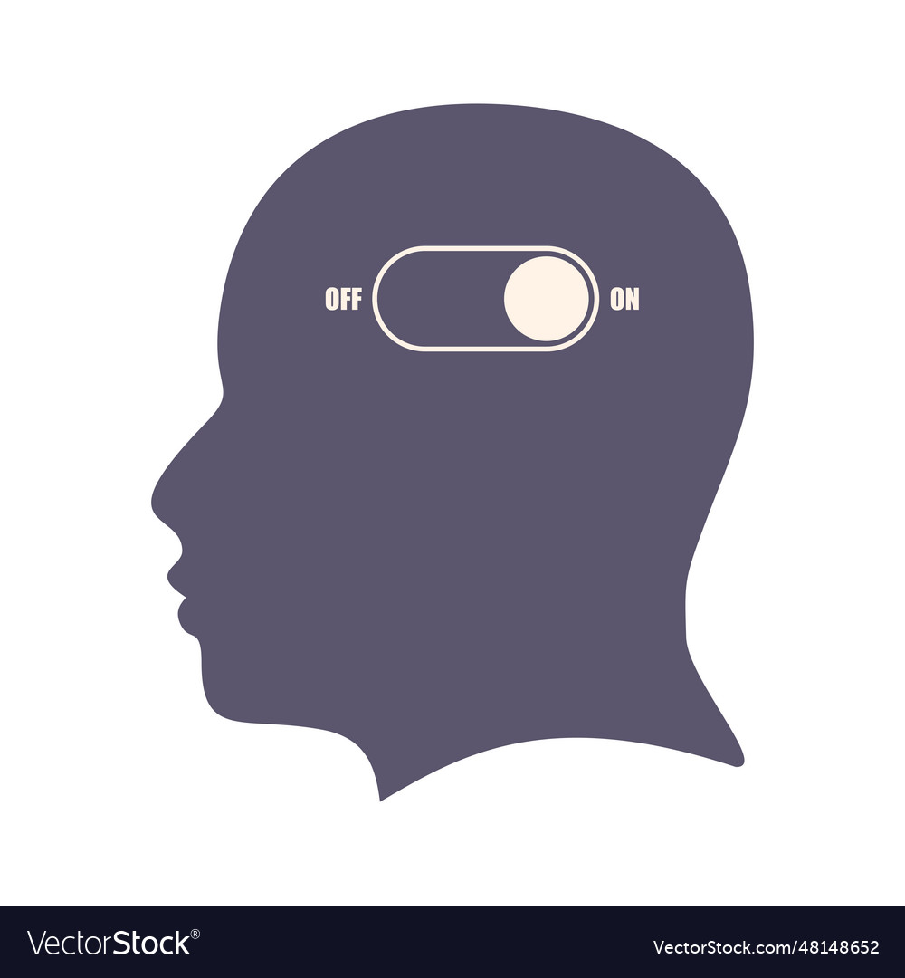 Toggle switch button to turn on brain activity vector image Toggle switch button to turn on brain activity