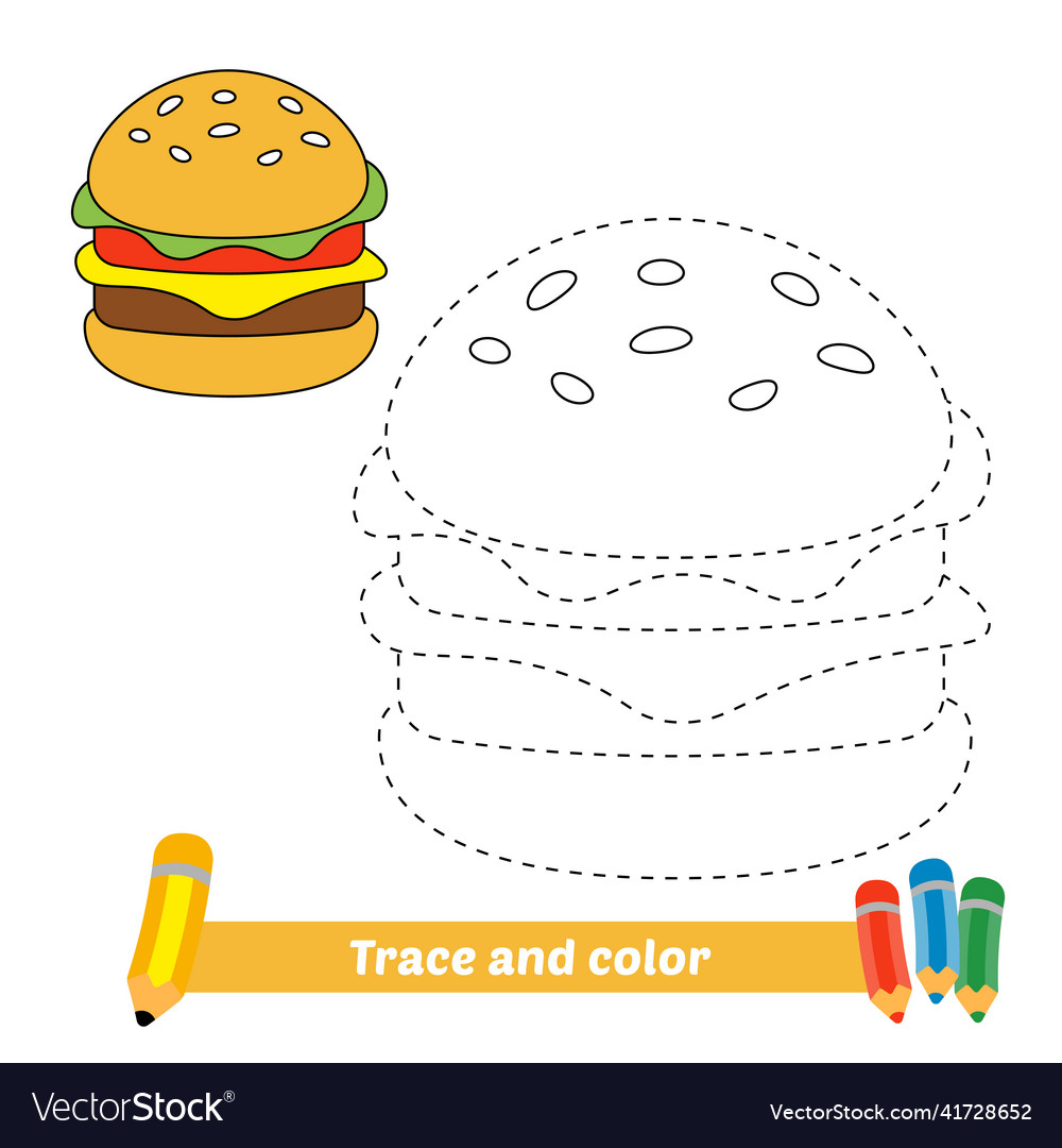 Trace and color for kids burger