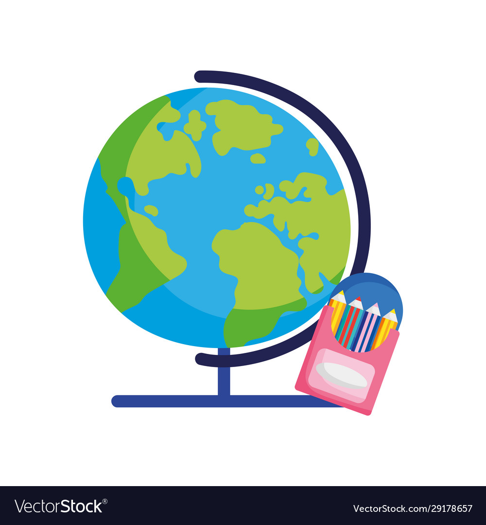 Back to school education globe map and pencils Vector Image