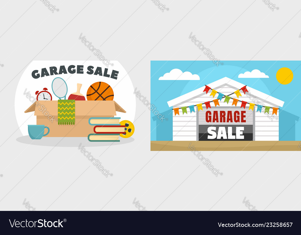 Garage Sale Banner Set Flat Style Royalty Free Vector Image