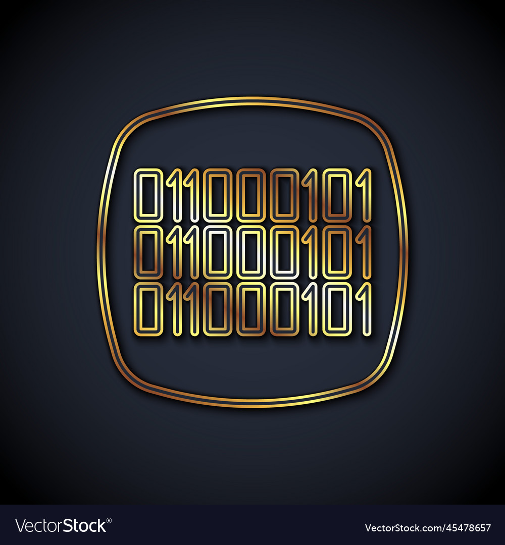 Gold line binary code icon isolated on black