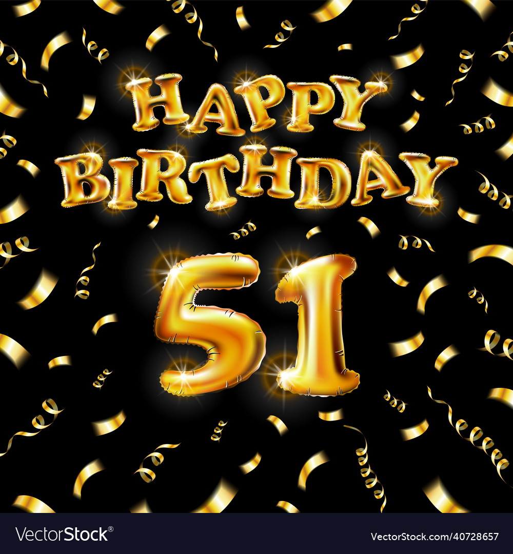 Golden number fifty one years metallic balloon Vector Image