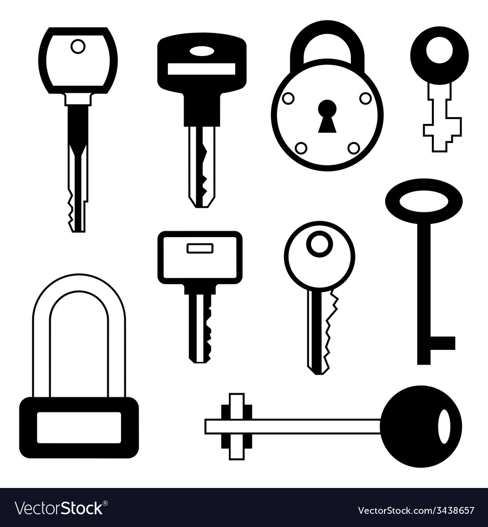 Locks and keys icons set in flat style