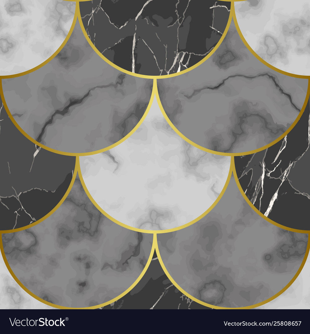 Marble scales seamless pattern with gold elements vector image Marble scales seamless pattern with gold elements