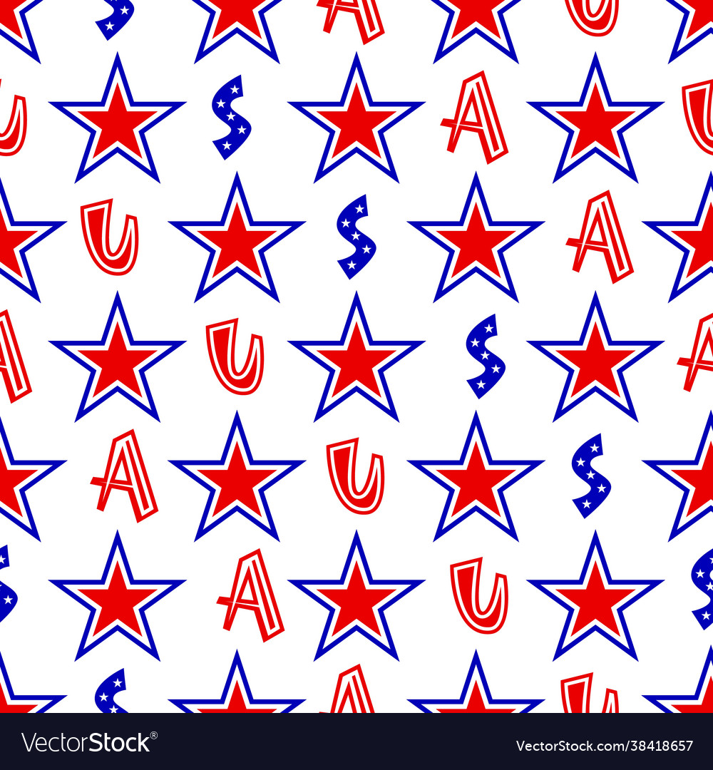 Patriotuc seamless pattern with stars red blue