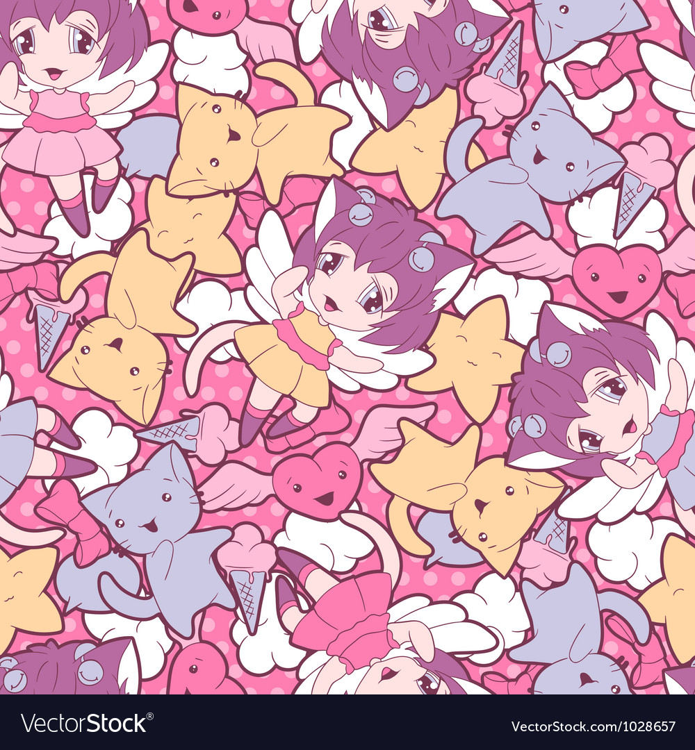 Seamless pattern with doodle kawaii