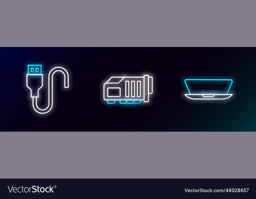 Set line laptop usb cable cord and video graphic