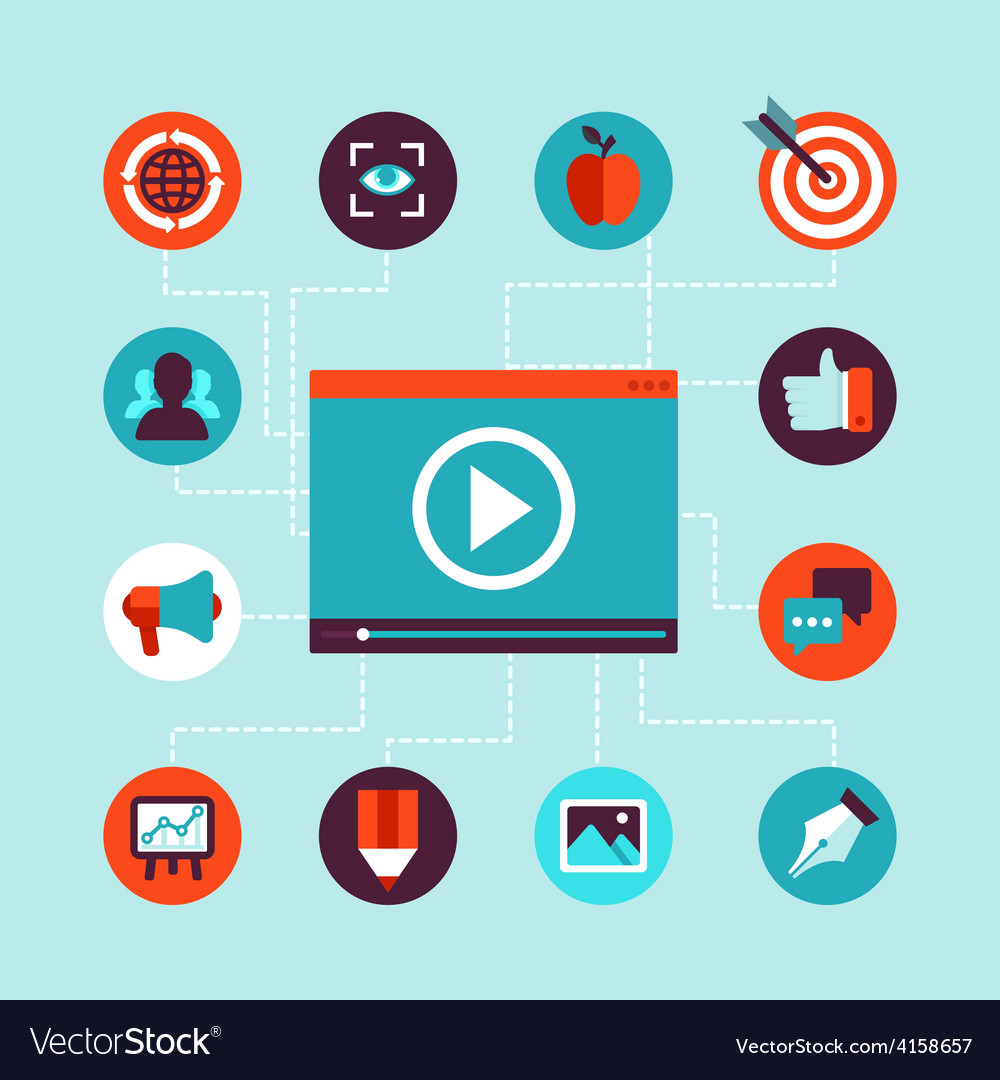 Video marketing concept in flat style Royalty Free Vector