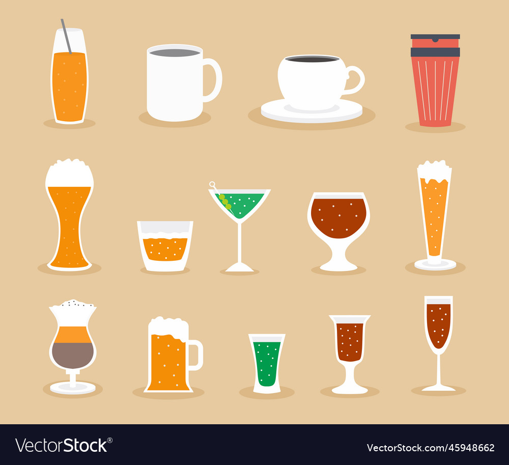 A collection of drink icons tea coffee alcohol