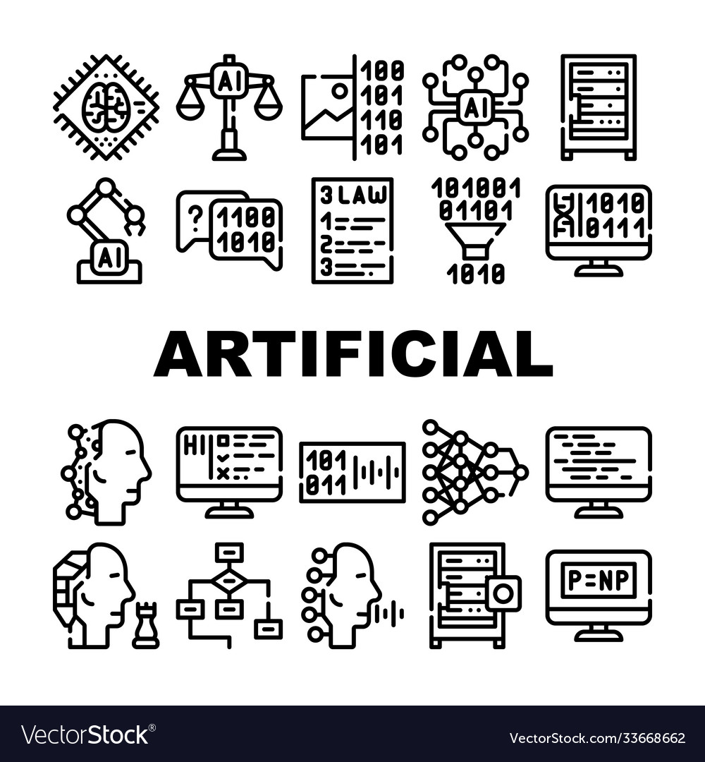 Artificial intelligence system icons set isolated vector image Artificial intelligence system icons set isolated