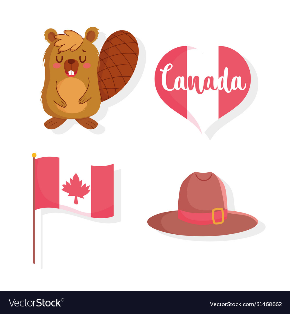 Biber mit Flagge Herz und Hut glücklich canada Tag