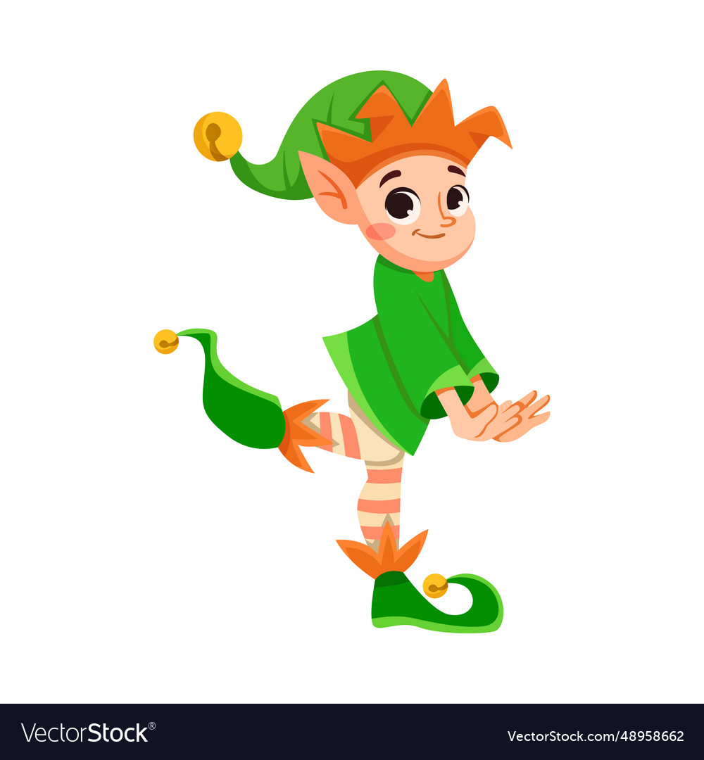 Funny boy elf character with pointed ears smiling vector image Funny boy elf character with pointed ears smiling