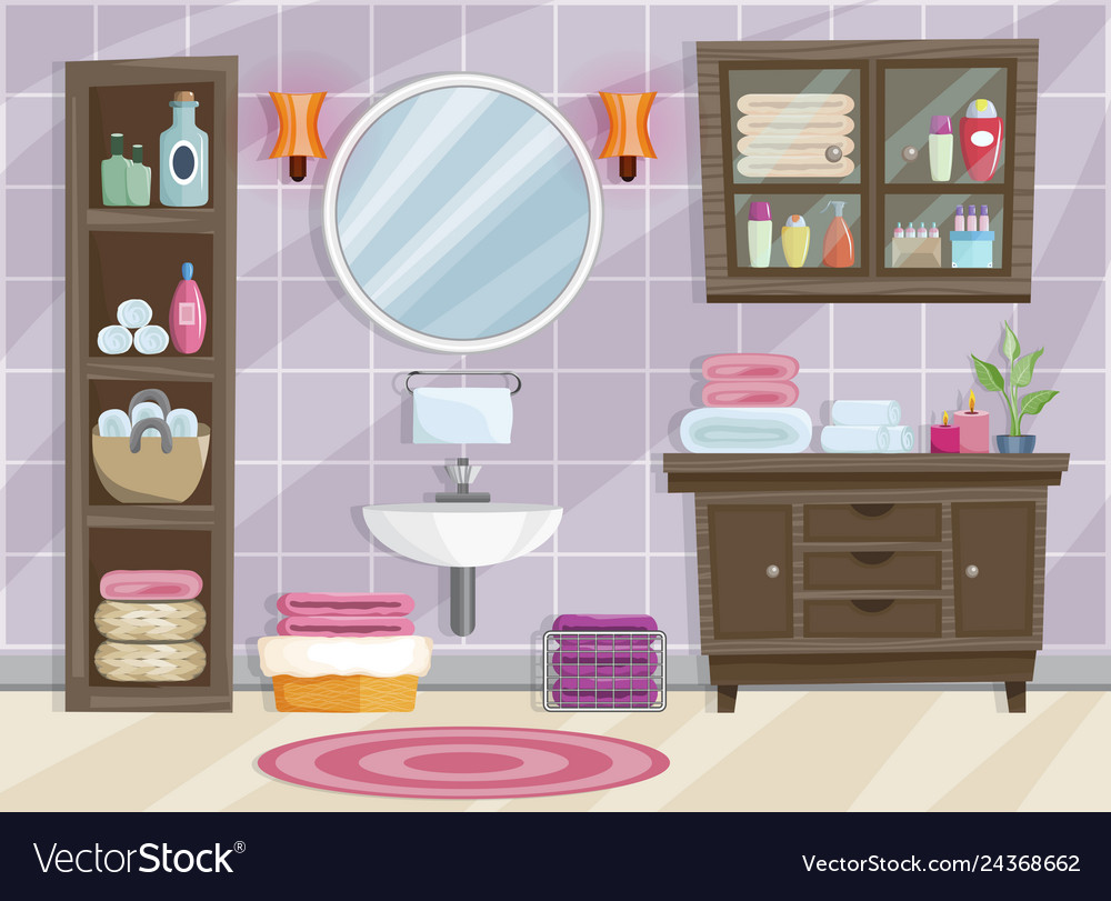 Modern bathroom interior with furniture in flat Vector Image