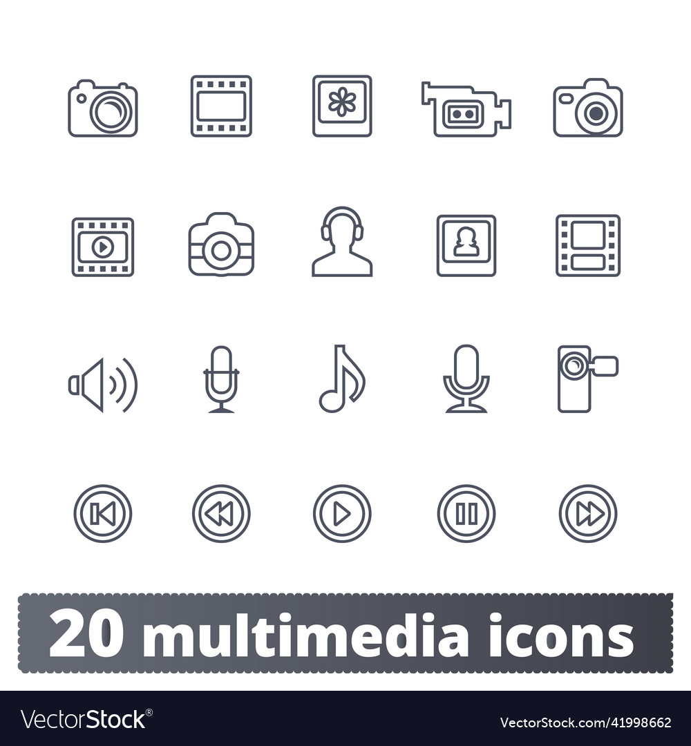 Multimedia linear icons for web and mobile apps