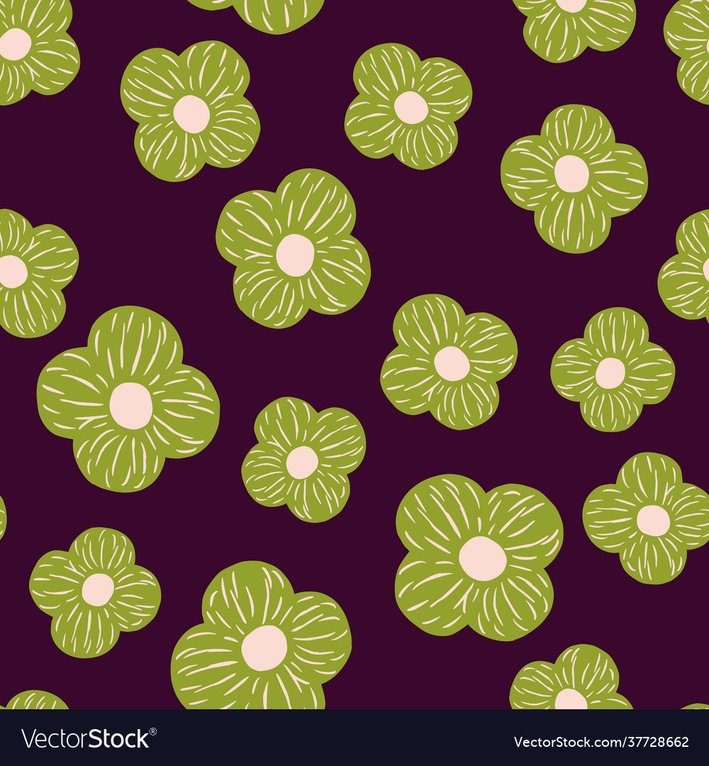 Seamless pattern with random green simple flower vector image Seamless pattern with random green simple flower