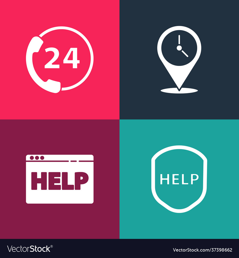 Set pop art shield with text help browser vector image Set pop art shield with text help browser
