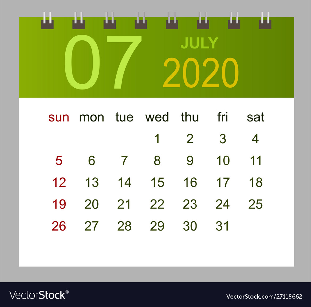 Template calendar for july 2020 week starts Vector Image