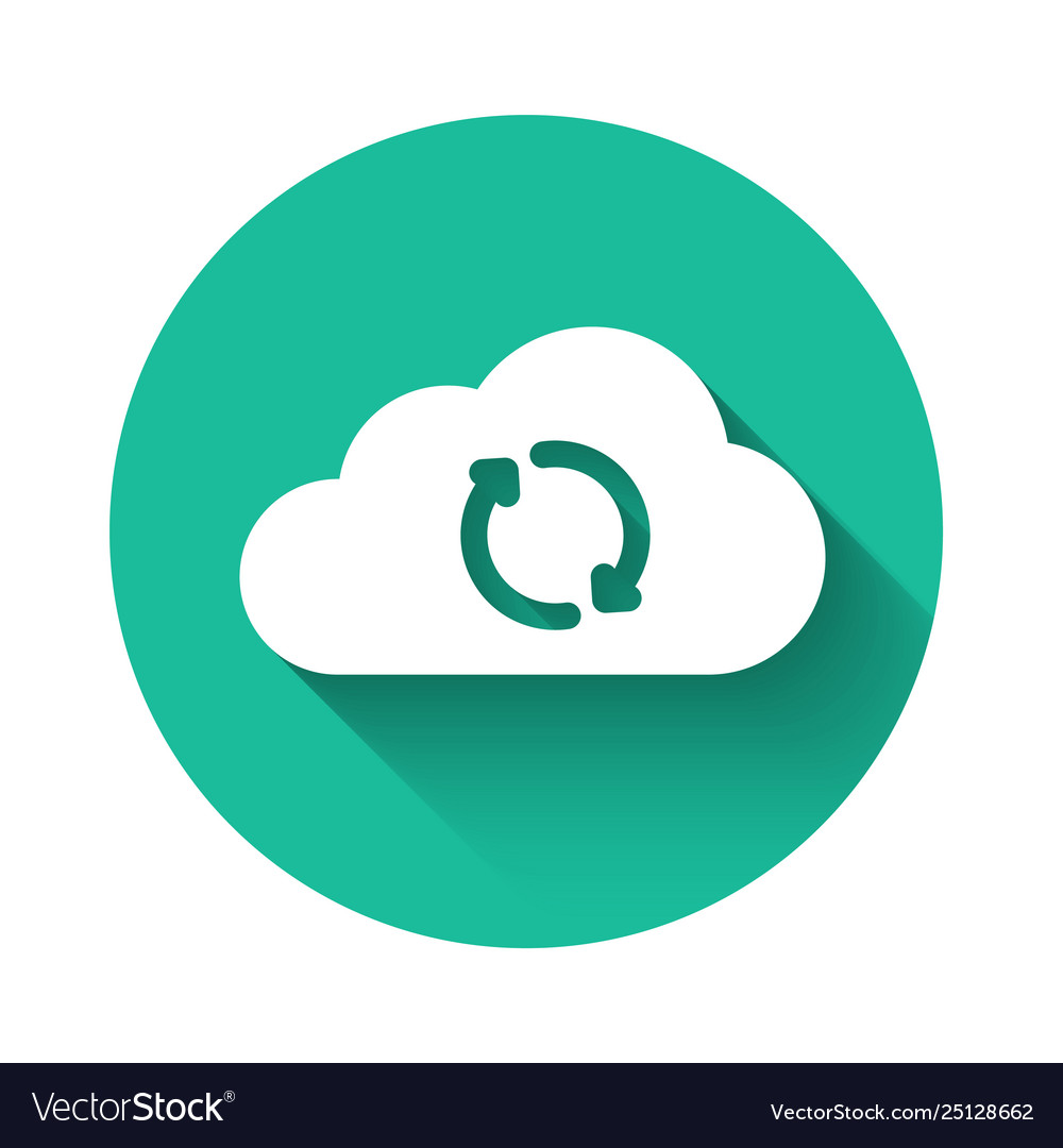 White cloud sync refresh icon isolated with long vector image White cloud sync refresh icon isolated with long