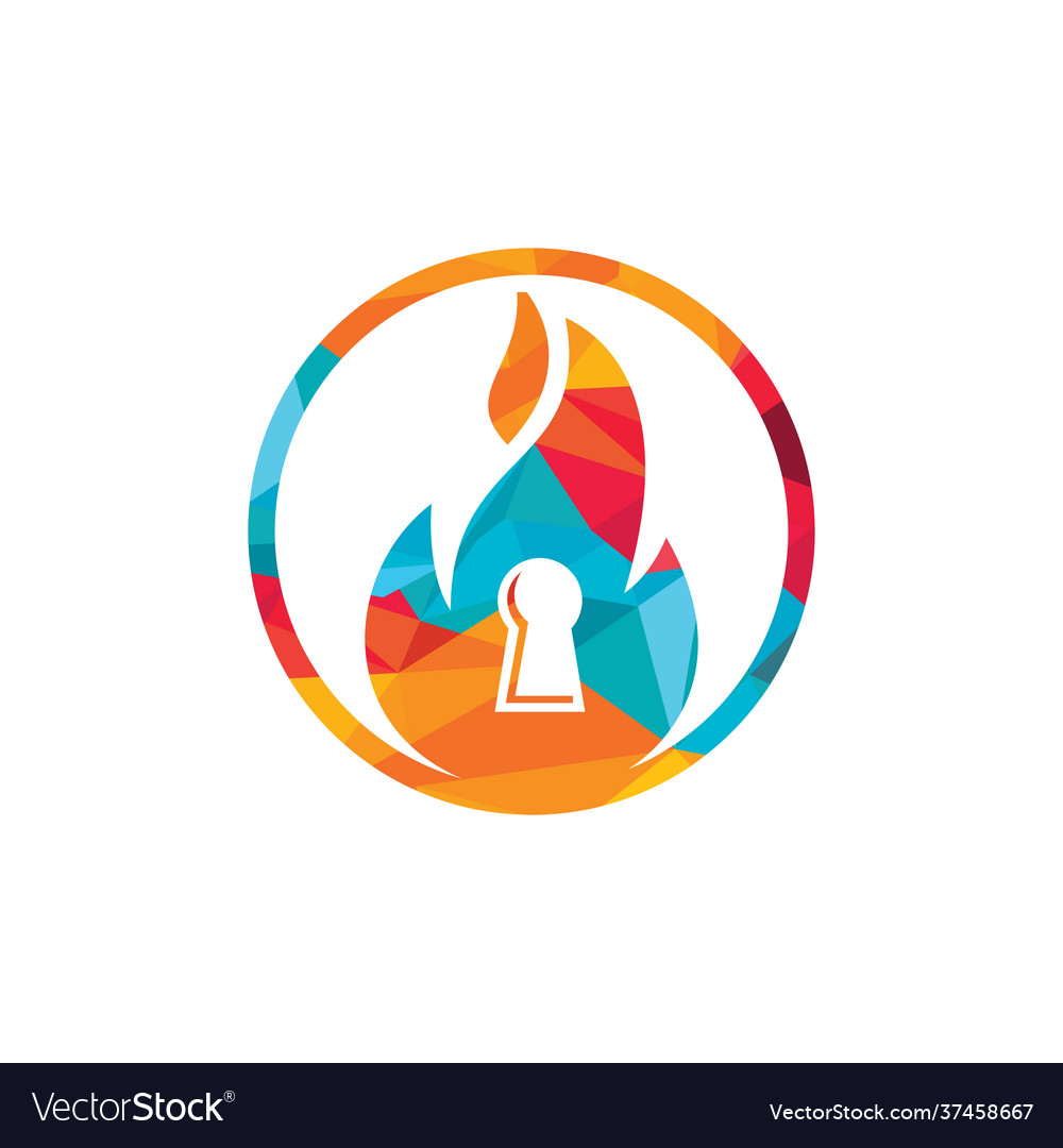 Fire padlock key logo design template