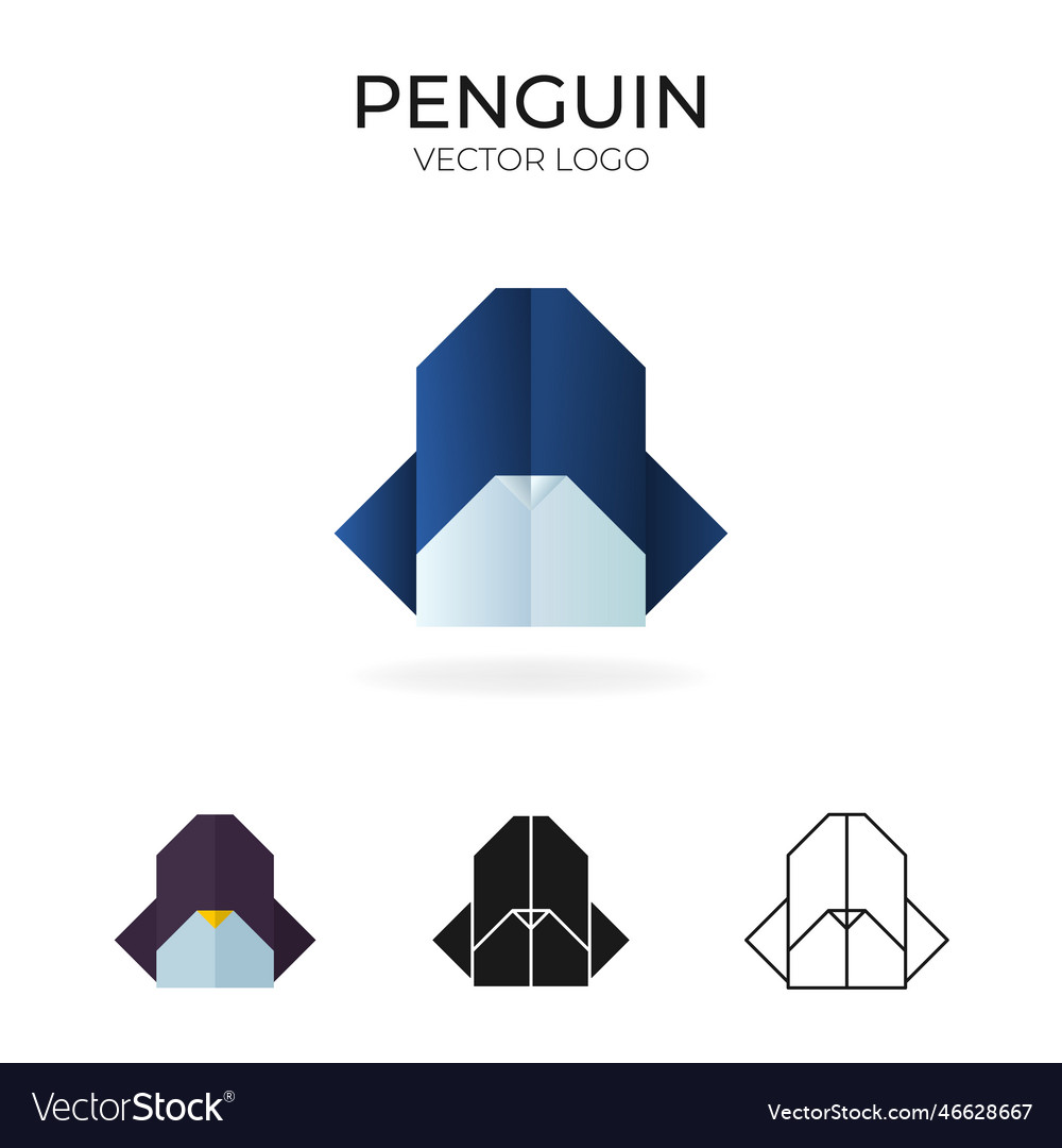 Origami logo and icon with penguin vector image Origami logo and icon with penguin