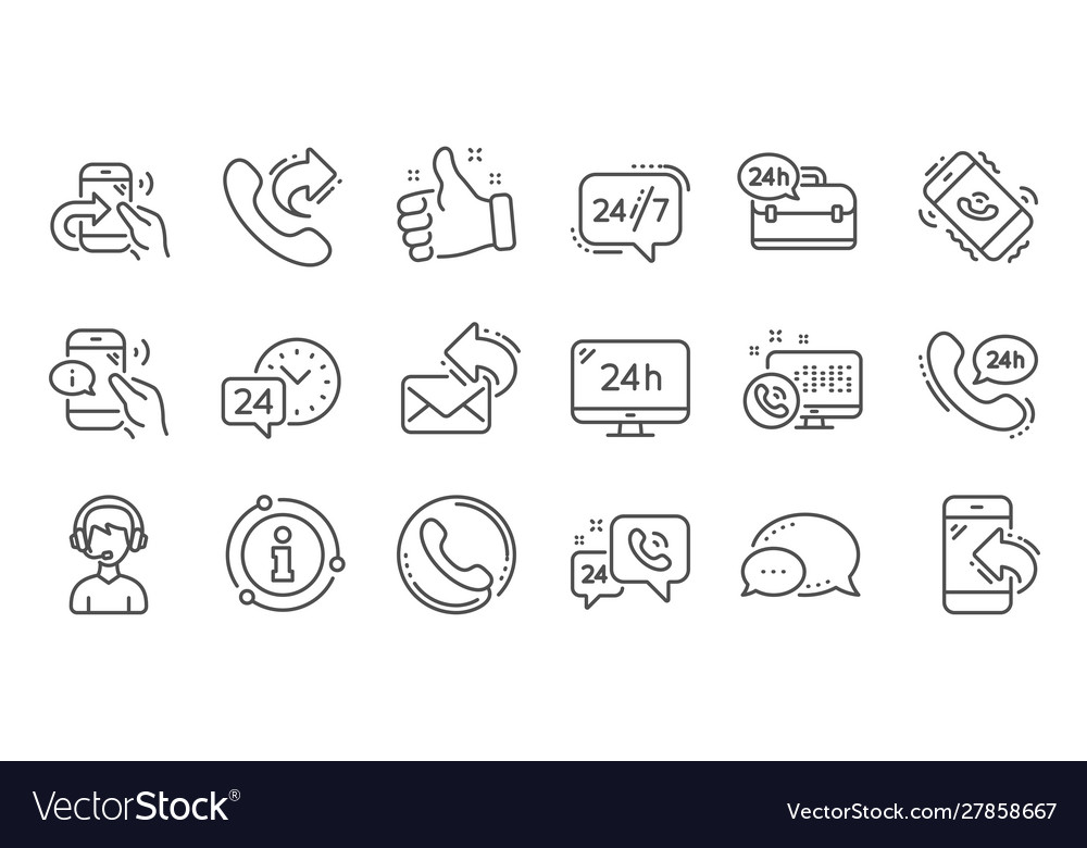Processing line icons call center support vector image Processing line icons call center support