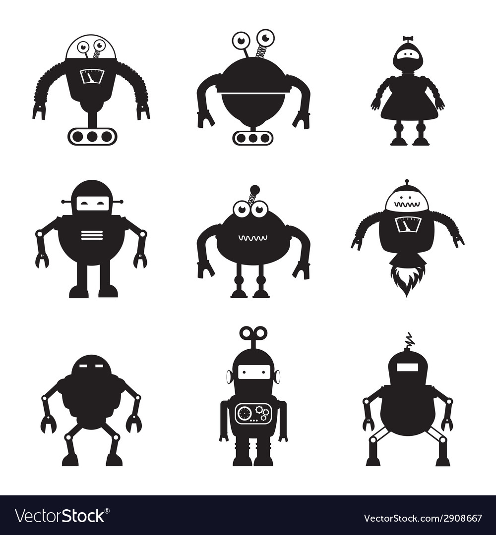 Robot Icon Set - Metallic Style