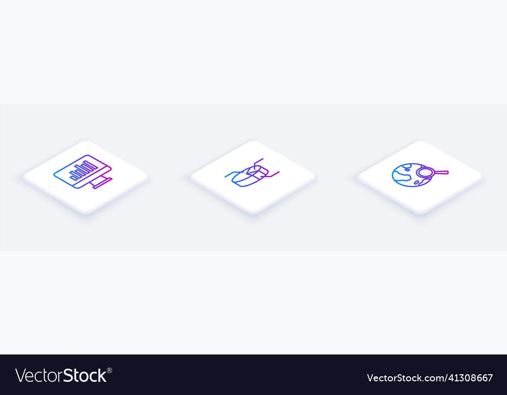 Set isometric line monitor with graph chart pie vector image Set isometric line monitor with graph chart pie