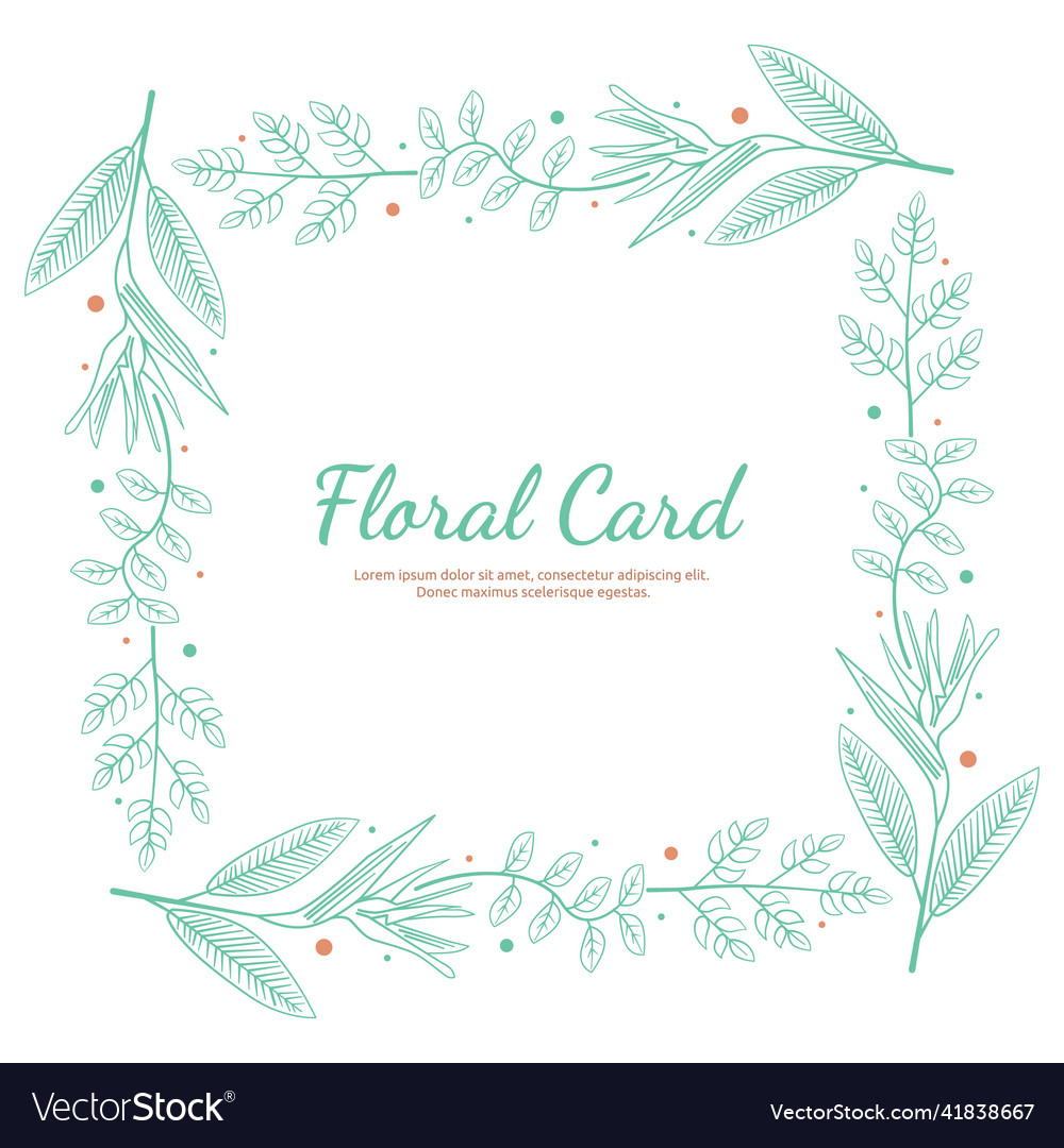 Square line art design flower leaf frame greeting