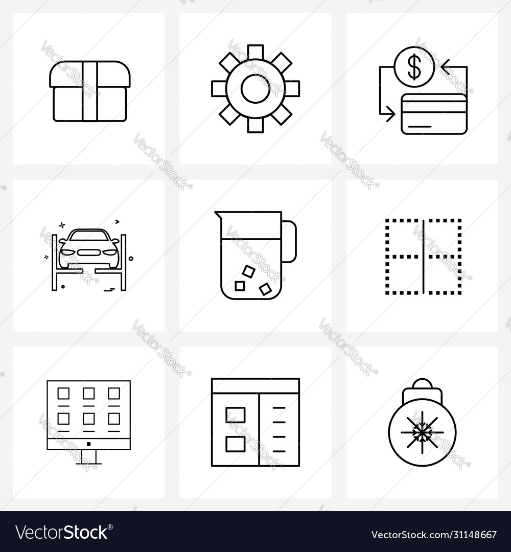Ui set 9 basic line icons jug workshop