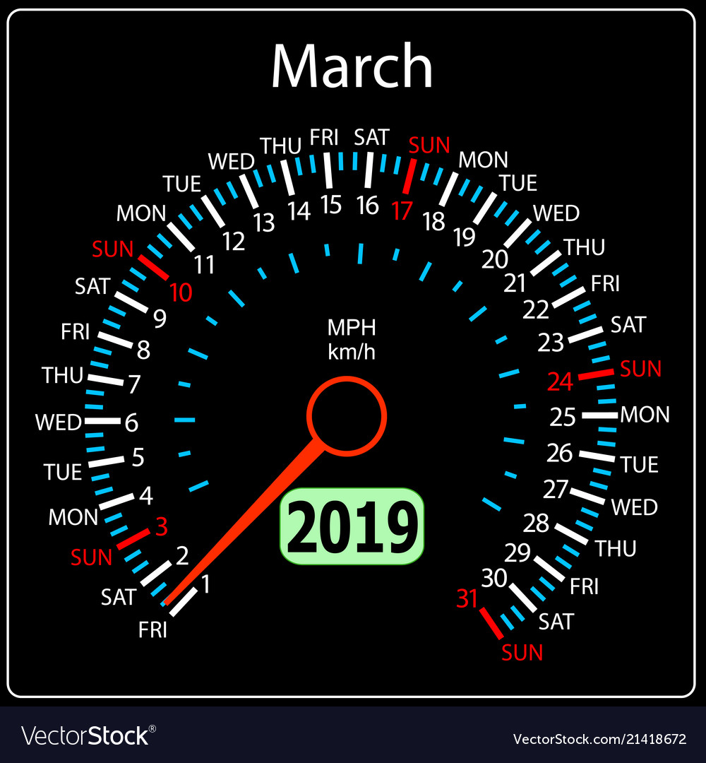 2019 year calendar speedometer car march