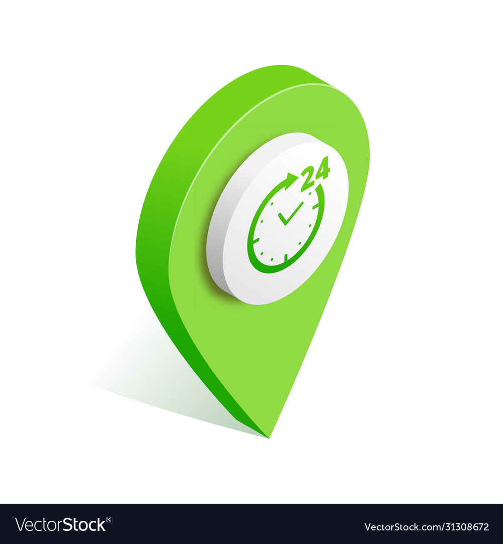 24h working time isometric icon map pointer pin vector image 24h working time isometric icon map pointer pin
