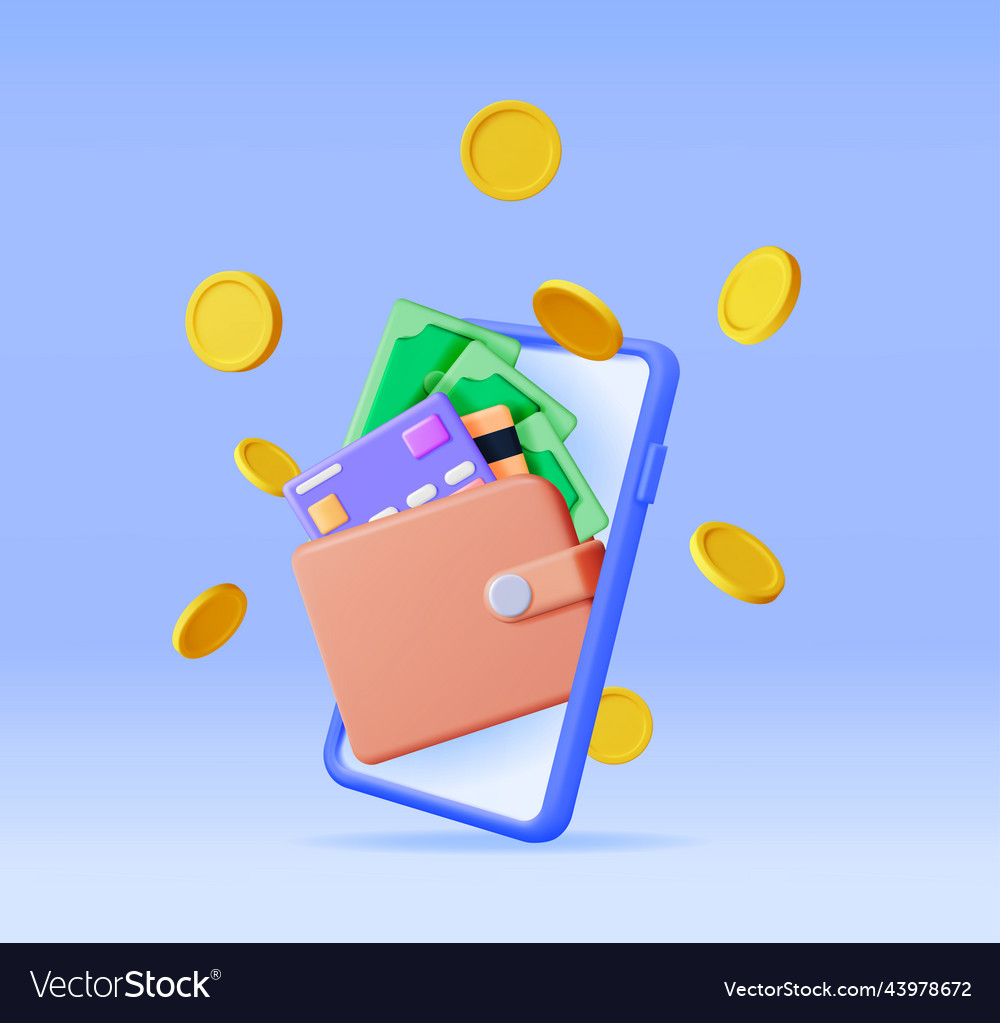 3d fliegende Münzen und Smartphone mit Geldbörse Vector Image 3d fliegende Münzen und Smartphone mit Geldbörse